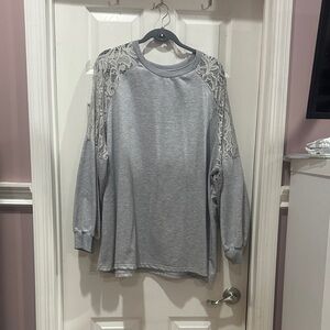 SHEIN Gray Lace Accent Sweatshirt